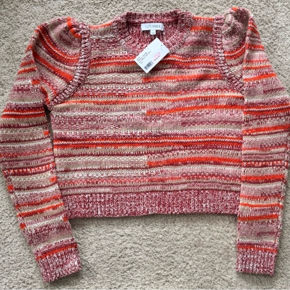 Intermix Women’s Fernie Puff Sleeve Striped Wool Blend Sweater, Small - Picture 4 of 10